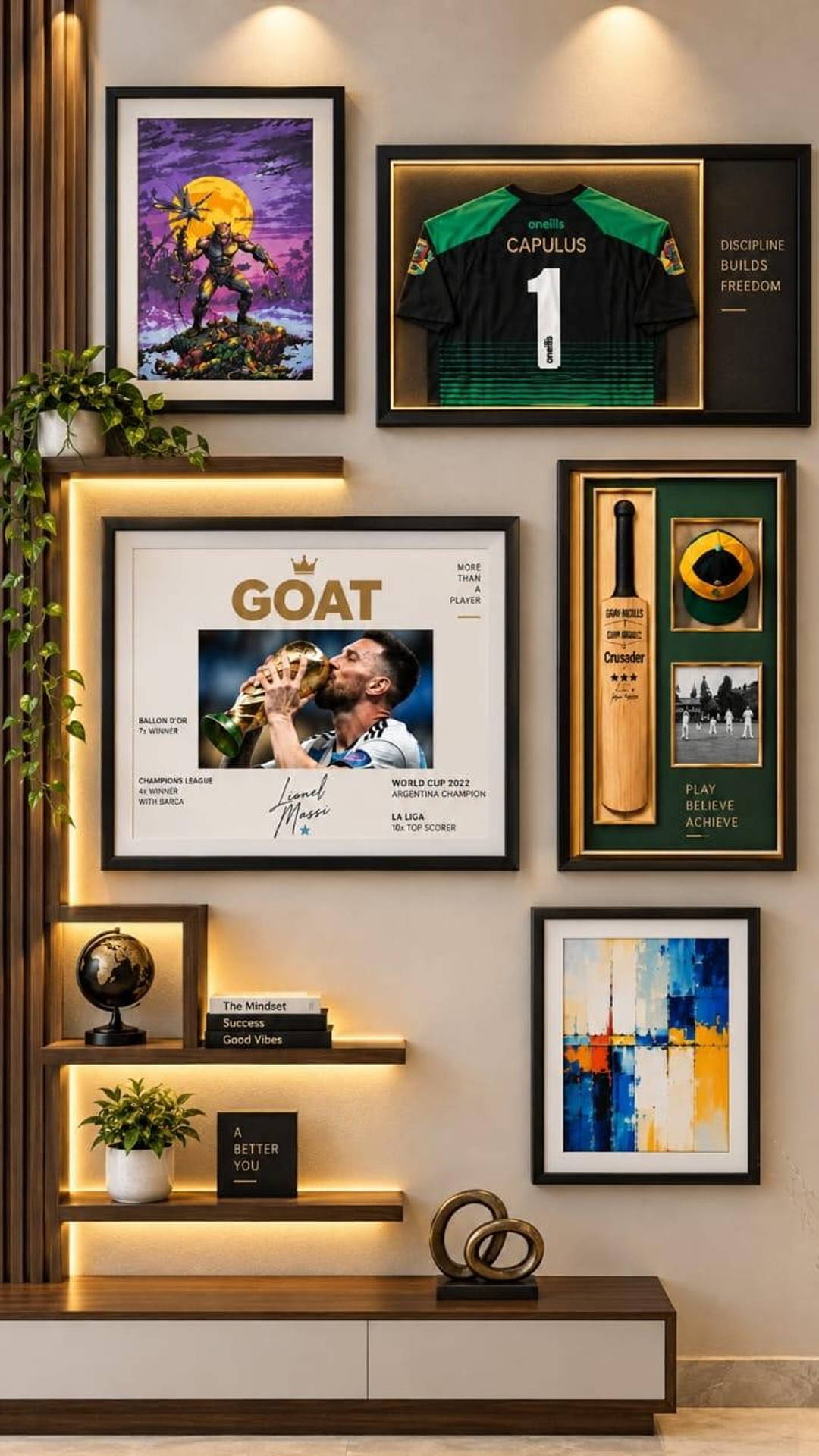 Curated gallery wall of bespoke framed artwork